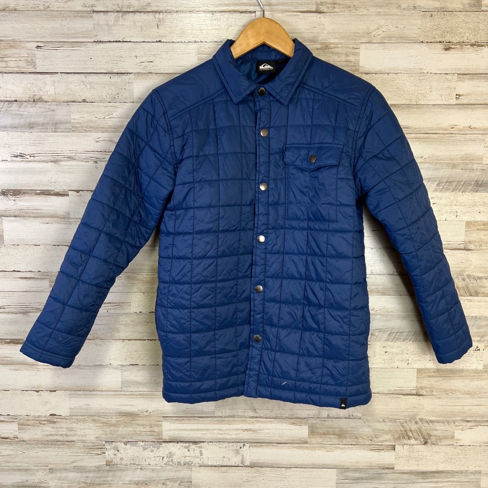 Quiksilver Boys Blue Quilted Puffer Jacket Snap Front Shirt Jacket L 14/16